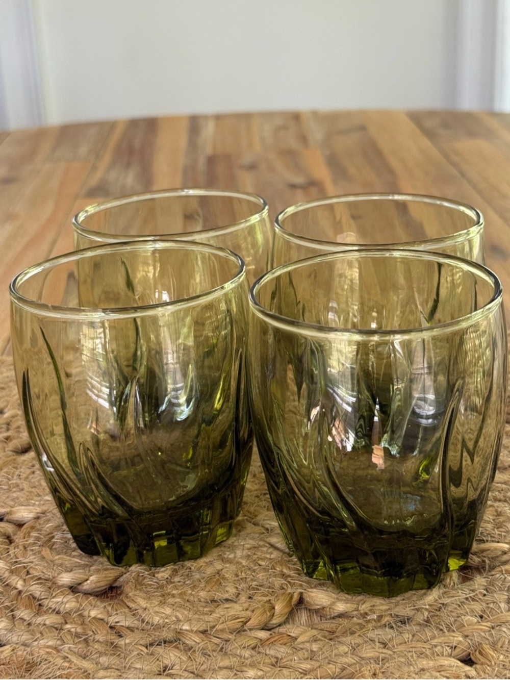 Vintage Anchor Hocking Central Park Ivy Green Double Old Fashioned Glasses, Four